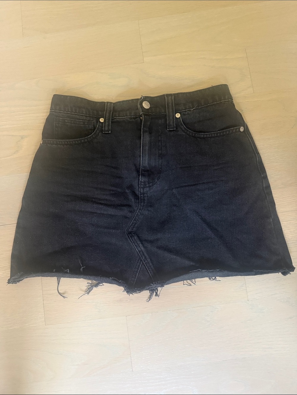 Madewell Black Frayed Hem Denim Mini Skirt